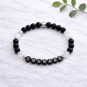 COURAGE Obsidian and Moonstone Crystal Bracelet 6mm Beads Jewelry Gift Ready